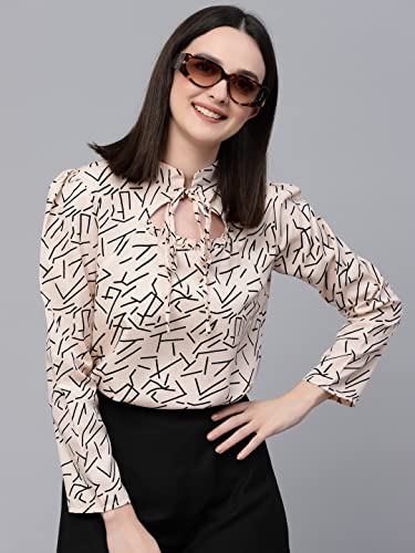 Image of Style Quotient Women Smart Printed top with Neck Tie-up Full Sleeve Shirt