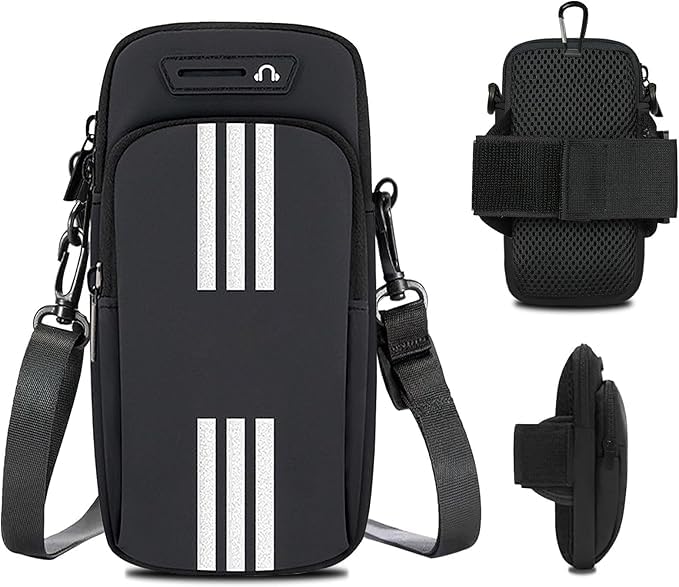 Bolsa Esportiva 3 em 1 para Celular – Braçadeira, Transversal e Cinto, Ajuste Confortável, Resistente à Água e Perfeita para Corrida, Caminhada, Ciclismo, Academia e Atividades ao Ar Livre