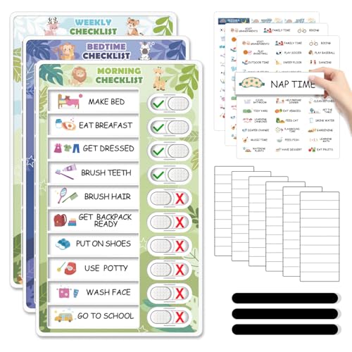 Image of 3 in 1 Bedtime /Morning /Weekly Zoo Routine Chart for Kids, Magnetic Chore Chart for Toddlers, Visual Schedule for Kids Toddlers Schedule Board for Home