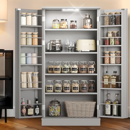 Furnaza LED Kitchen Pantry Storage Cabinets - 50 Inch Food Cabinets Buffet Cupboards with 2 Doors...