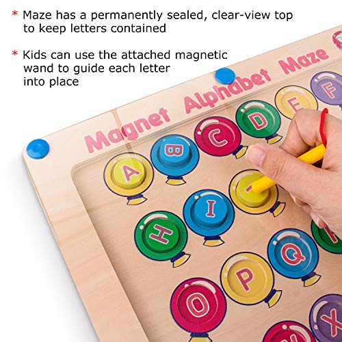 Gamenote Alphabet Maze Board, Wooden Matching Letter Game for