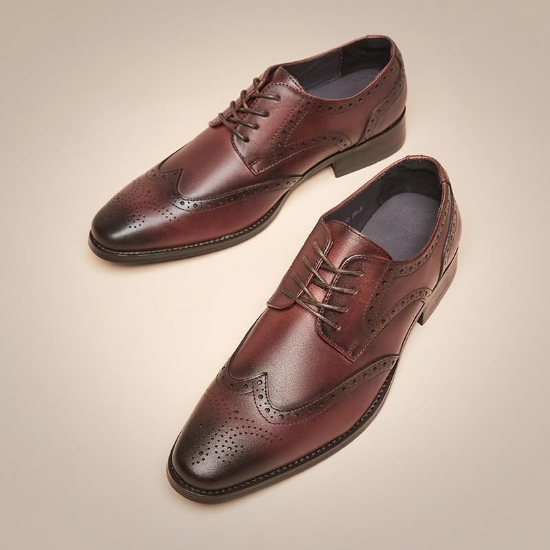 Men's British-Style Pointed Toe Breathable Hole Design Business Formal Derby Shoes Casual Breathable Comfortable Suitable for Wedding Office4