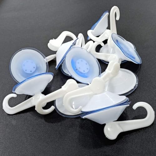 Image of White Glass Vacuum Suction Cup Hooks for Glass, Mirror, Tile - Bathroom & Kitchen Use (Multicolor, Pack of 12) 4.5 CM