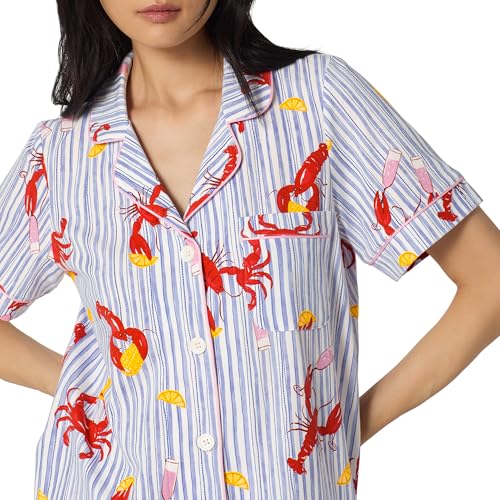 Image of Bed Head PJs Womens Matching Pajamas - Soft Organic Cotton Button Down PJ Shirt & Cropped Pants Set - Loungewear & Sleepwear