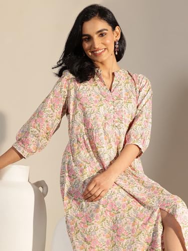 Image of Libas Printed Silk Blend A Line Dresses for Women | Casual Dress