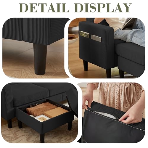 Image of 3 Pieces Sofa Set for Living Room with Sofa, Storage Ottoman and Single Chair