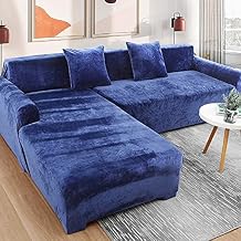 Stretch L-Shape Sofa Cover, Velvet 1 2 3 4 Seat Sectional Sofa Slipcover Soft Chaise Lounge Couch Cover Blue.,1 seat 35-55inch