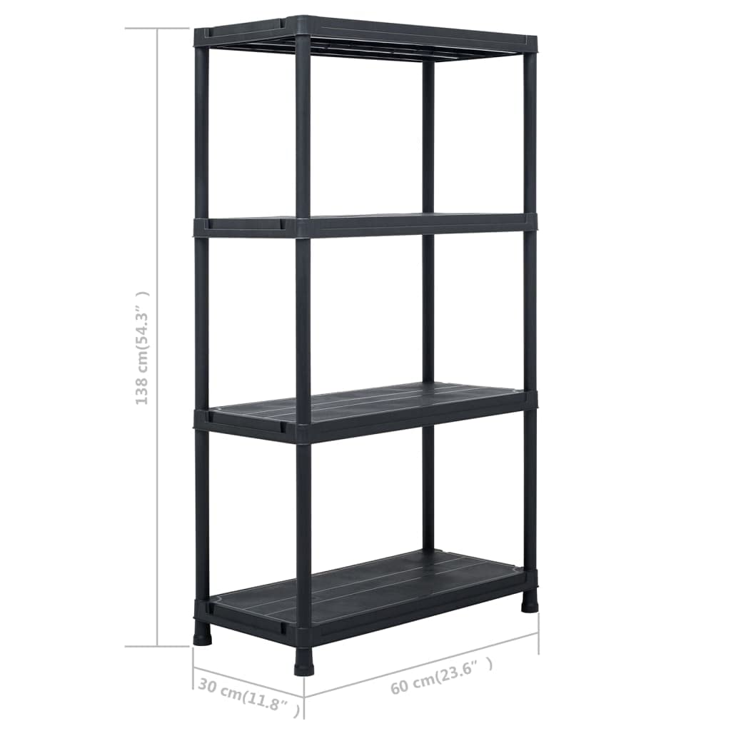 Mangloder Scaffalatura nera 100 kg, 60 x 30 x 138 cm, in plastica robusta, per officina, garage, cantina, magazzino, con 4 ripiani e supporto da parete