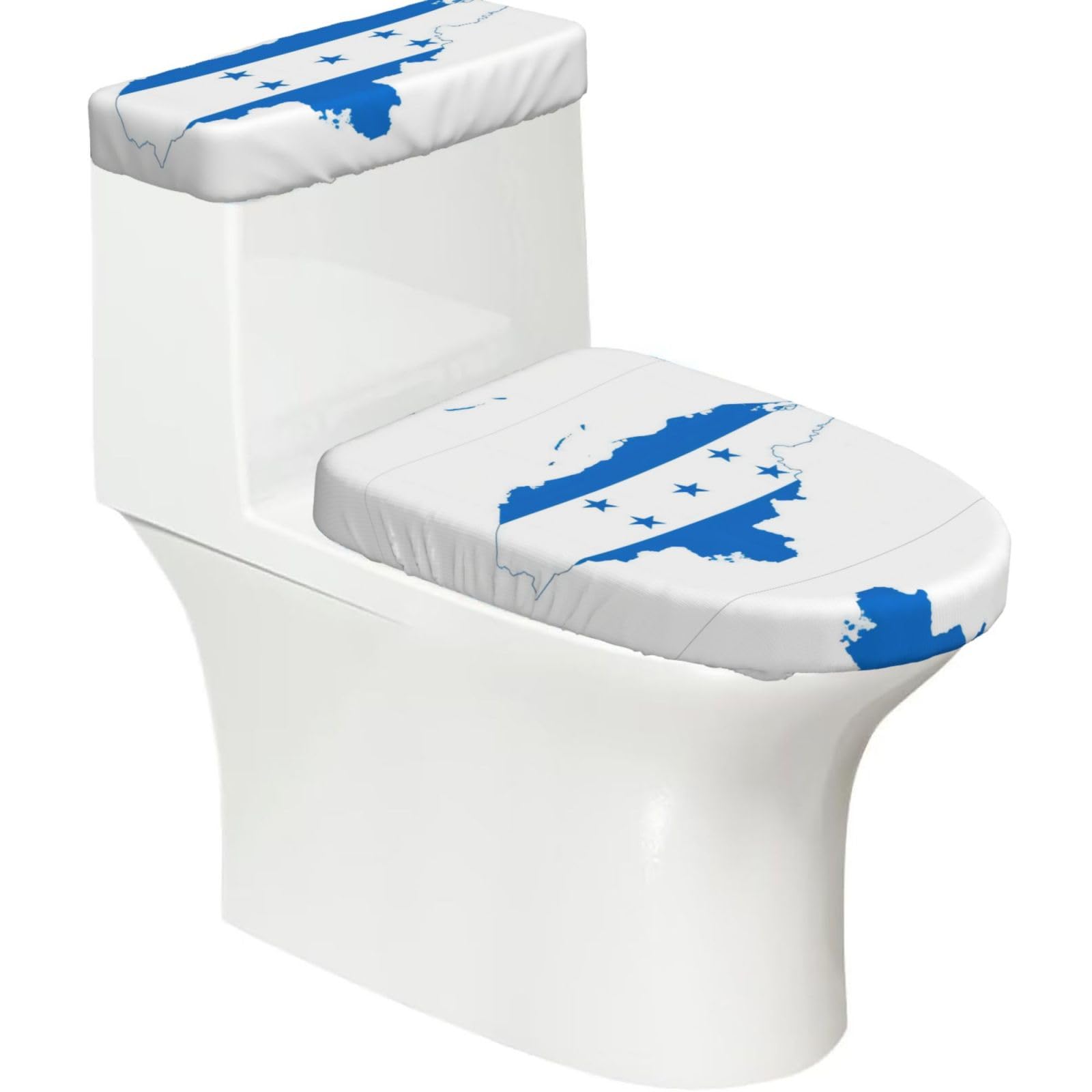 Honduras Flag 2-Piece Toilet Seat Cover Set with Tank Lid - Elastic for U-Shape & Elongated - Bathroom Decor