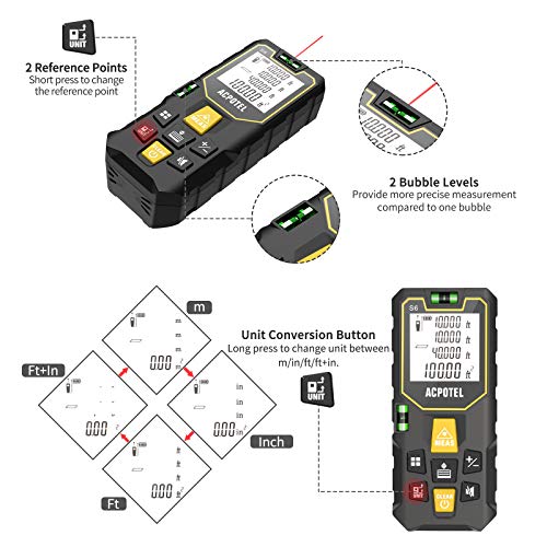 Laser Measure, ACPOTEL Super Cost-Effective 165 ft Laser Tape Measure - 2 Bubble Levels, Laser Distance Meter with Mute Function/Backlit LCD Screen/Pythagorean/Distance/Area/Volume Mode - Thumbnail 2