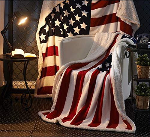 Ukeler Flannel Sherpa Throw 60'' X 50'' American Flag Fleece Blanket Soft Comfy Flannel Blanket Throws For Bed/Couch/Sofa/Office/Camping #TOP2