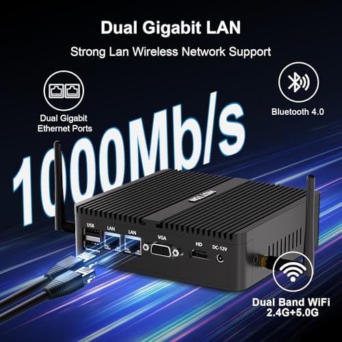 Image of HISTTON Fanless Mini PC Industrial PC Win 10 Pro Mini Computer,Quad Core Celeron J4125,DDR4 16GB RAM 512GB SSD,2 RS232 COM,2 LAN,HD+VGA Dual Output,USB 3.0,Dual WiFi,BT 4.0,Mini Desktop PC