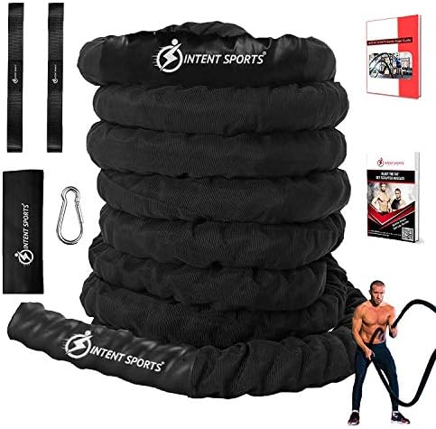 NTENT Sports Workout Battle Rope – Pro Warrior Rope with Anchor Strap Kit, Protective Sleeve - Poly Dacron Power Rope for Fitness, Cardio Strength Training, Workout, Crossfit, Exercise Videos.