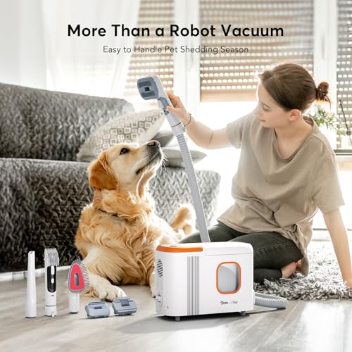 Teendow D20S Max+ Robot Vacuum and Mop, 8000Pa Suction for Pet Hair, with Self-Emptying Dock and Pet Grooming Parts, 10 Weeks Hands-Free Cleaning, PreciSense LiDAR Navigation, App & Voice Control