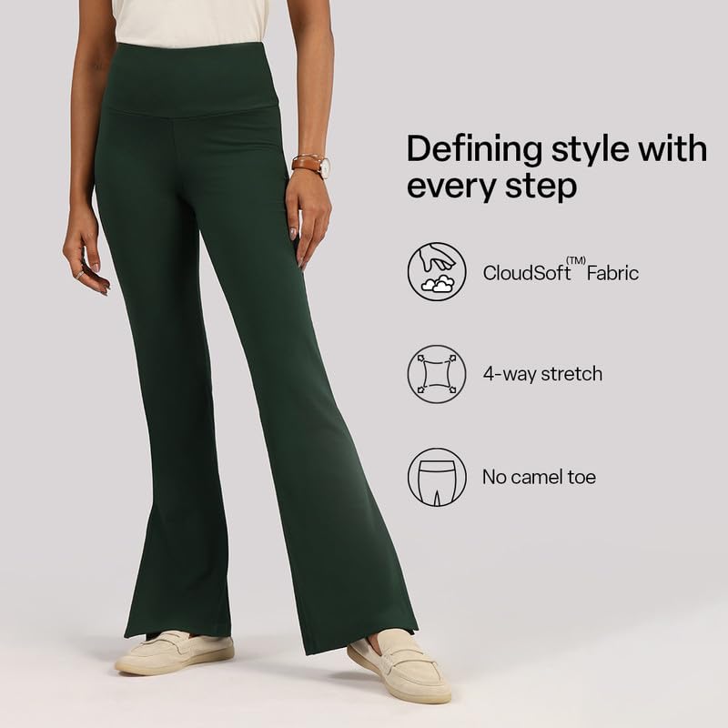 Image of BlissClub Women's Comfort Fit Mid Rise Ultimate Slit Flare Pants - Lite Tall |Above 5'5 | Stylish Slits | Stretchy | Comfortable | Back Pocket