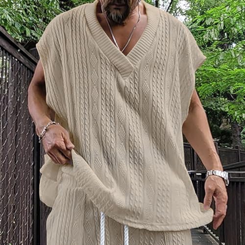 Men's Sweater Vest Relaxed Fit V Neck Sleeveless Knitted Pullover Cable Knitted Casual Soild Loose Plus Size Waistcoat4