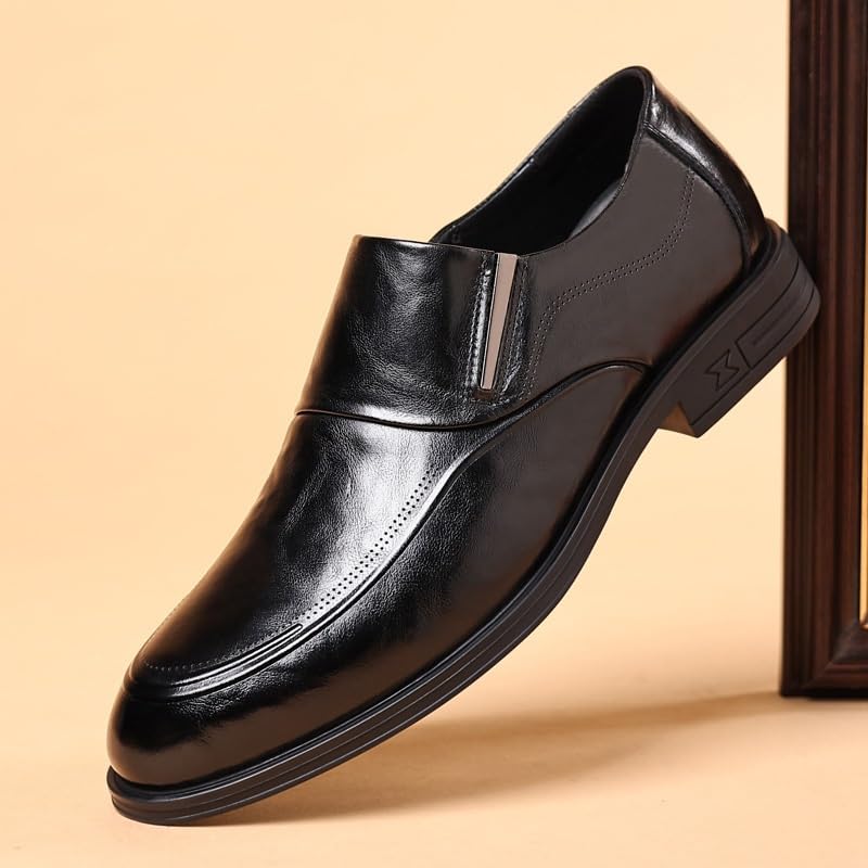 Men's Dress Oxford Casual Anti-Slip Non Slip Rubber Sole Block Heel Low Top Shoe Working Round Toe Faux Leather Slip-on3