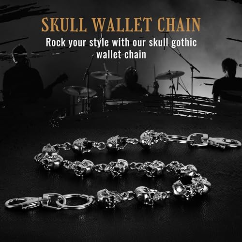 Image of ZEKEE Pants Chain and Wallet Chain for Men Women, Skull & Retro Punk Chain for Jeans, Biker Streetwear Keychain Accessory