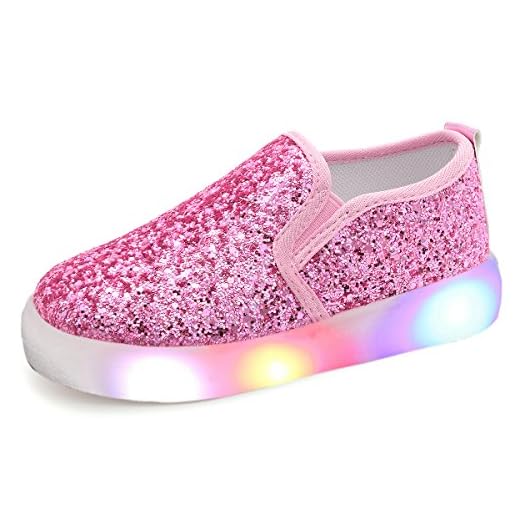 UBELLA Girl's Light Up Sequins Slip On Loafers Flashing LED Casual Shoes Flat Sneakers (Toddler/Little Kid) Pink