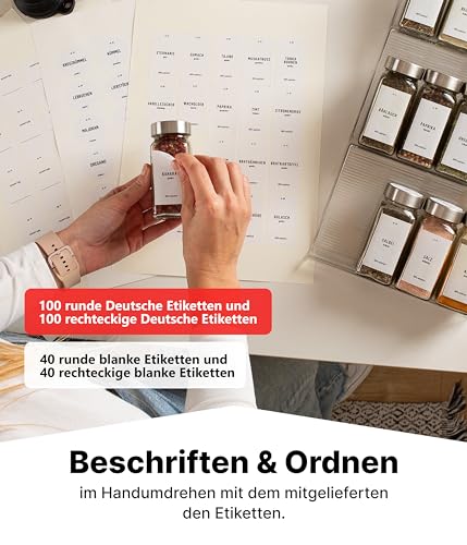Deco haus Gewürzregal Schublade Mit 24 Gewürzgläser eckig + 280 Etiketten – Ansicht 5