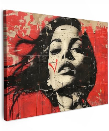 Tableau street art Banksy femme rouge 80x60 cm pour decoration salon moderne