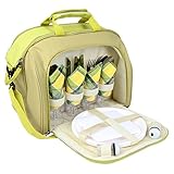 Yodo Picnic Basket - 4 Person Cutlery Set - Cooler Tote Insulated Food Compartment perfect for hikes, beach, parks, concerts, Lime