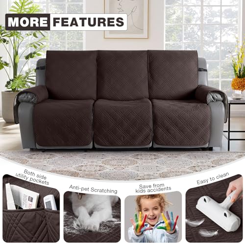 Image of TAOCOCO 100% Waterproof Recliner Sofa Cover Non Slip Couch Cover for 3 Seat Reclining Sofa, Split Reclining Couch Covers 3-Piece with Straps, Washable Sofa Slipcover for Kids Pets(3 Seater, Chocolate)