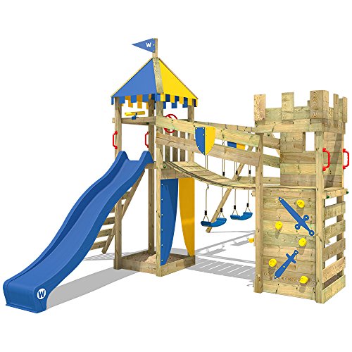 WICKEY Ritterburg Smart Hero Spielturm Kletterturm mit Schaukel und Rutsche, Wackelbrücke, Sandkasten und Kletterwand – Bild 3