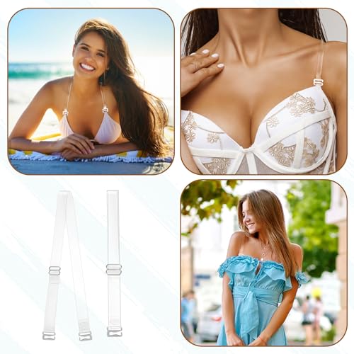 Image of KALIONE Clear Bra Straps, Invisible Non-slip Transparent TPU Adjustable Shoulder Replacement Straps for Women Girls