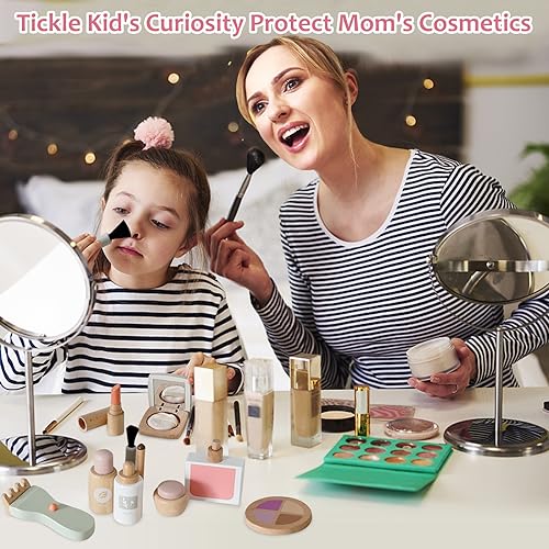 Smartwo 22 Pcs Wooden Makeup Toy Set ,Montessori Inspired Ultimate Beauty and Hair Salon Kit for Kids Pretend Play ,Kids Makeup Kit for Girl Toys for Toddler Girls Aging 3 4 5 Years Old - Image 3