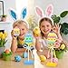 3 Pcs Easter Table Decorations, Easter Tiered Tray Decor, Colorful Wooden Easter Egg Signs with Ribbon, Glitter Easter Decoration Farmhouse Tabletop Centerpiece for Home Kitchen Spring Party