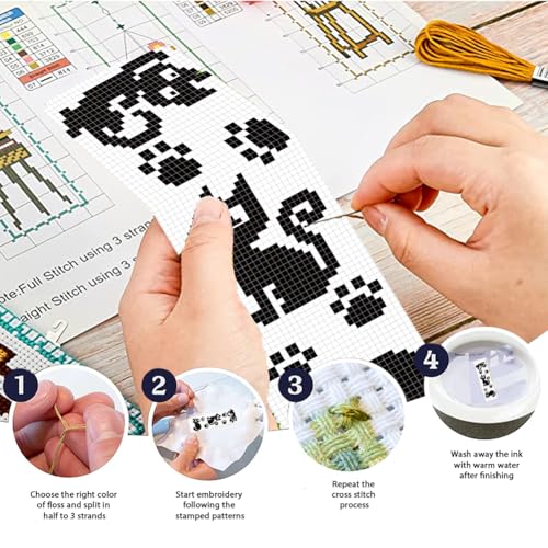 Image of FREEBLOSS 6 Set Cross Stitch Bookmark Kit Stamped Cross Stitch Kit Black Cat Embroidery Set with Instruction for Adults 8''*2.4''