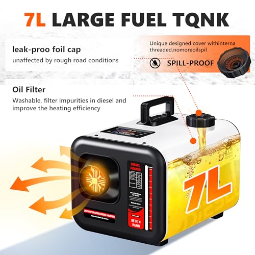 SILVEL Diesel Heater 8KW 110V/12V/24V, All-in-One 7L-8L Portable Diesel Air Heater with LCD Screen, Remote Control, Suitable for Car, Camper, RV, Truck, Home, Garage, Shop, Boat, White by SILVEL - Image 2