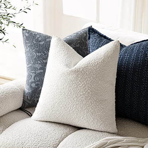Foindtower Pack Of 2 Textured Boucle Throw Pillow Covers Accent Solid Pillow Cases Cozy Soft Decorative Couch Cushion Case For Chair Sofa Bedroom Living Room Home Decor, 18 X 18 Inch,White #TOP4
