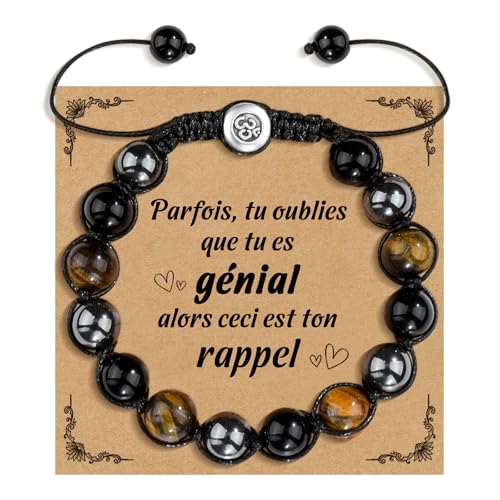YELUWA 10mm Naturelle Triple Protection Perles pour Bracelet, Bracelet Homme, Cadeau Homme Bracelet...