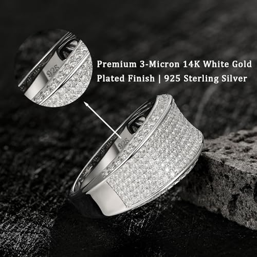 Mens Moissanite Wedding Band 925 Sterling Silver 2ct D Color VVS1 Clarity 217 Round Cut Lab Created Stone Promise Ring Engagement Band Gift for Him Size 7-143