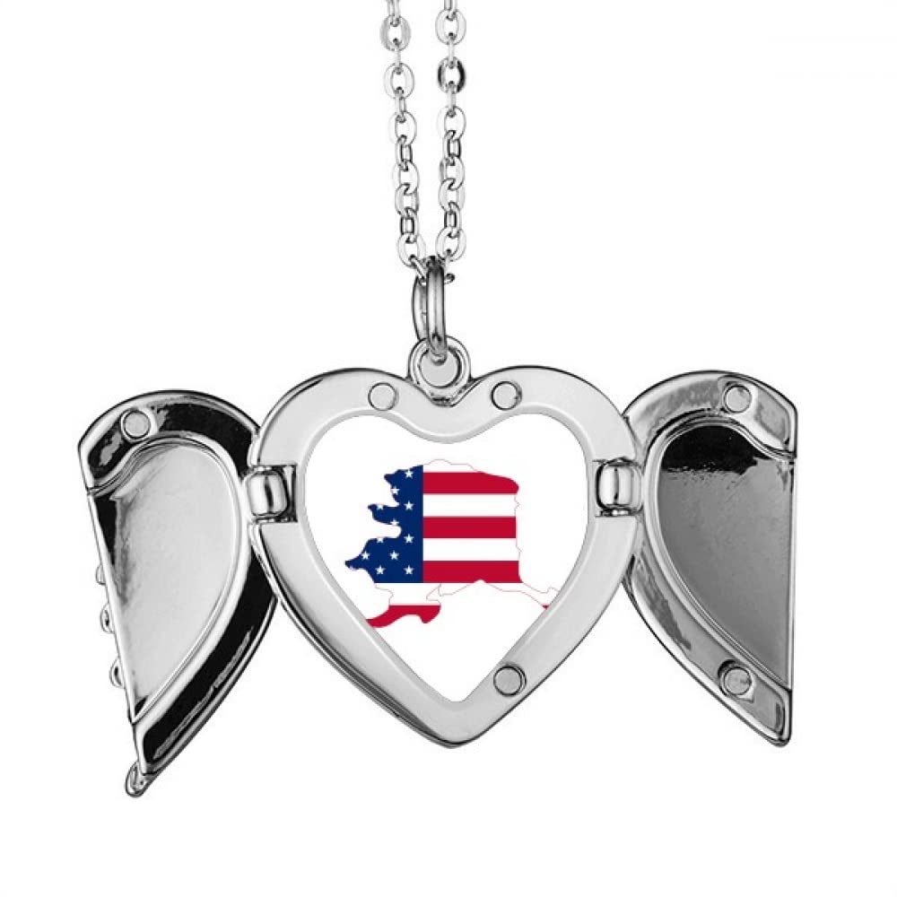 no/noMap Stars Stripes Flag Shape Alaka USA Angel Wings Necklace Pendant Fashion Gift