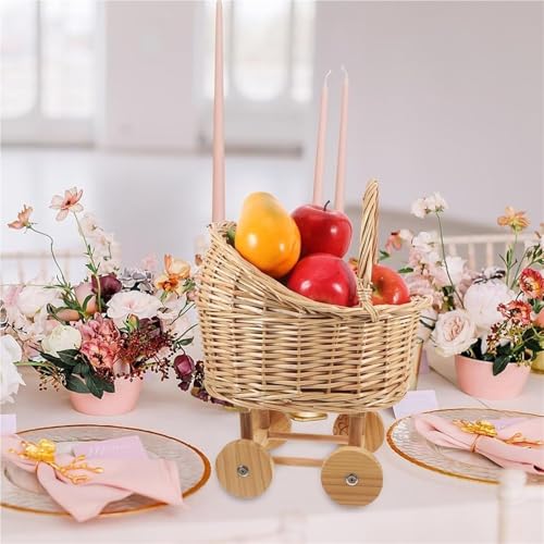 Cesta de flores de ratán estilo cochecito versátil con encaje 5