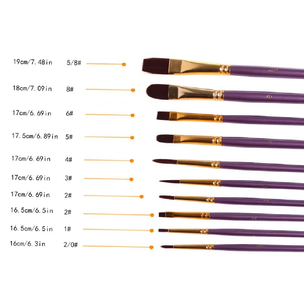 Lot de 10 pinceaux d'artiste en nylon pour aquarelle, acrylique, peinture à l'huile, dessin, kit de dessin,
