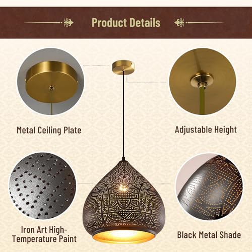 Image of Modern Pendant Lighting Black Metal Hanging Lamp Moroccan Chandelier