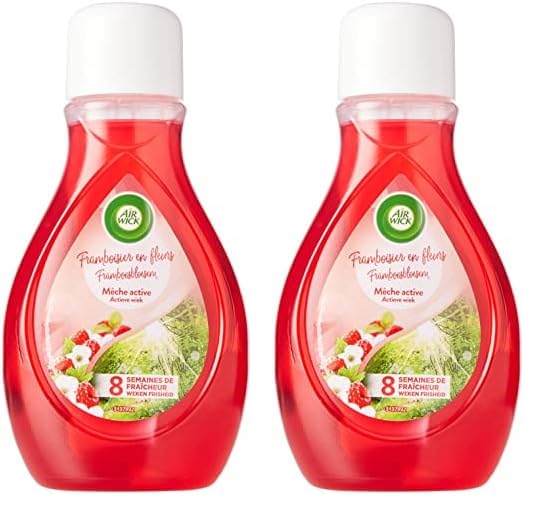 Airwick Désodorisant Maison Continu Mèche Active Parfum Framboisier en Fleurs - 375ml (Lot de 2)