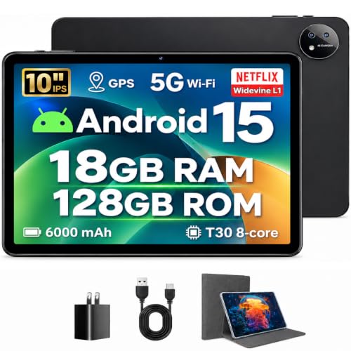 Image of 10 inch Android 15 Tablet with Case, 18GB + 128GB, 1TB Expansion, Octa-Core Compatible Widevine L1 Tablet with WiFi 5, 6000mAh, T310 CPU, High Performance, Processor