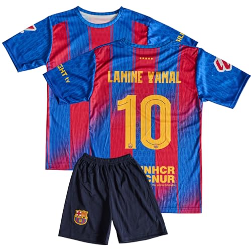 Qycksouth Barcelona, camiseta de fútbol manga corta, nueva temporada, edición limitada, para niños (4-13 años), incluye pantalones cortos
