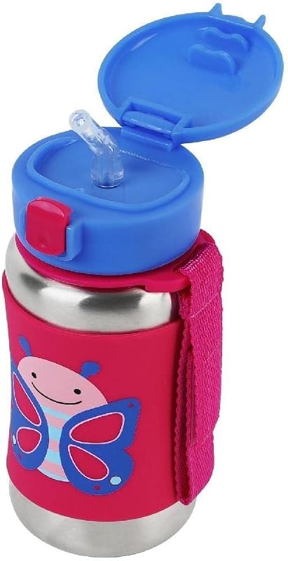 Skip Hop Garrafa infantil de aço inoxidável com canudo Zoo Butterfly, 350 mL