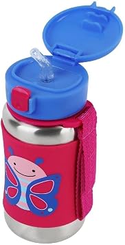 Skip Hop Toddler Sippy Cup - Zoo Stainless Steel Straw Bottle, Butterfly, 3.50" x 3.50" x 6.00"