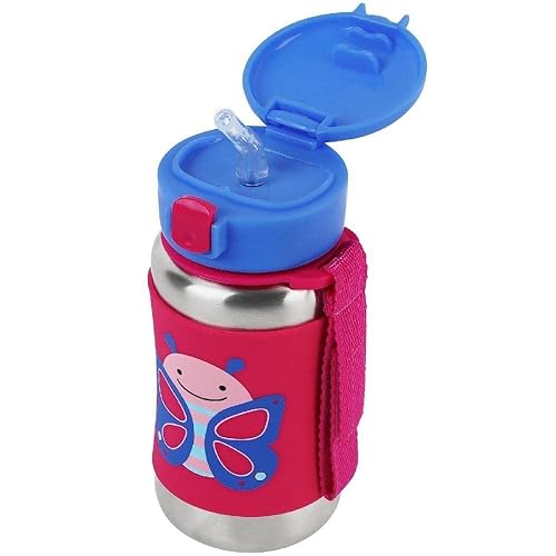 Vaso para bebé con pajita de Skip Hop, botella de acero inoxidable con pajita de zoológico, mariposa