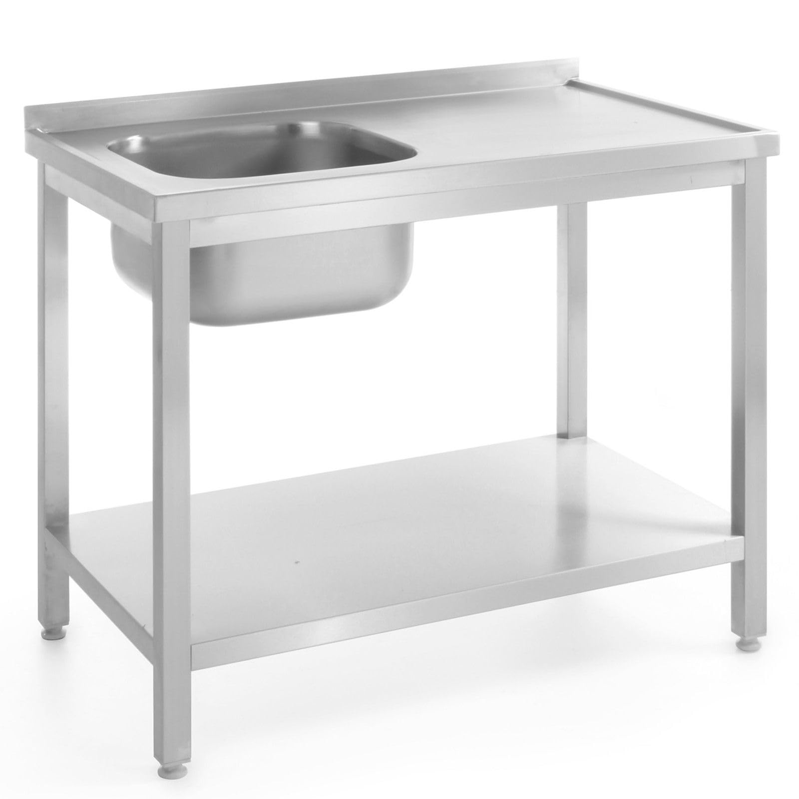 HENDI Einzelspültisch, links mit Ablage, zur Selbstmontage, Verstellbare Füße, Beckengröße: 400x400x(H)250mm, Abfluss: ø52mm, Öffnung für Wasserhähnen: ø30mm, Spüle links, 1000x700x(H)850mm,Edelstahl