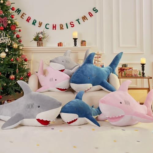 Image of MorisMos 51inch Giant Shark Stuffed Animal, Large Shark Plush Toy Pillow Gift for Kids, Girlfriend, Pink