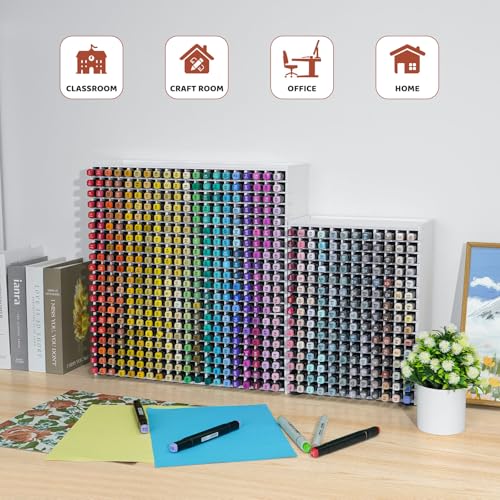 Image of SANFURNEY 400 Slots Art Marker Storage Rack, Watercolour Brushes Pens Color Pencils Organizer Holder for Desk