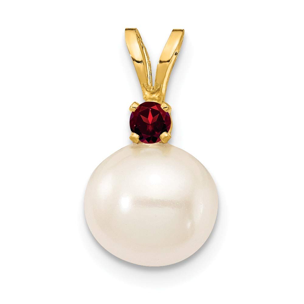 14k Yellow Gold Red Garnet 8 8.5mm White Round Freshwater Cultured Pearl Pendant Charm Necklace Gems
